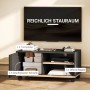 HOMCOM TV-Board schwarz-eiche auf Rollen. Modernes Lowboard mit geschlossenem Schrank & offenen Regalen für Stauraum.