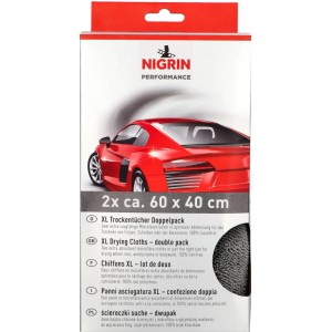 Nigrin Mikrofaser Trockentücher 2er-Pack für Autopflege: Saugstarke XL-Tücher für Felgen, Scheiben und Karosserie.