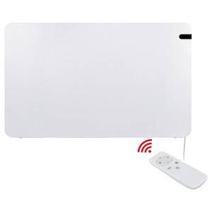 Weißes E2 Elektro Heizpaneel Infrae² Alea L 650 W mit Fernbedienung.