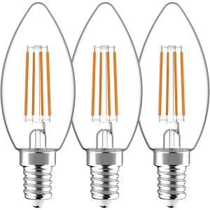 3er Set LED-Leuchtmittel E14, Kerzenform C35, 4,5W, 470lm, Filament, warmweiß.