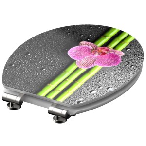 Schütte WC-Sitz Asia mit Holzkern, Absenkautomatik, Bambus und Orchidee Dekor.