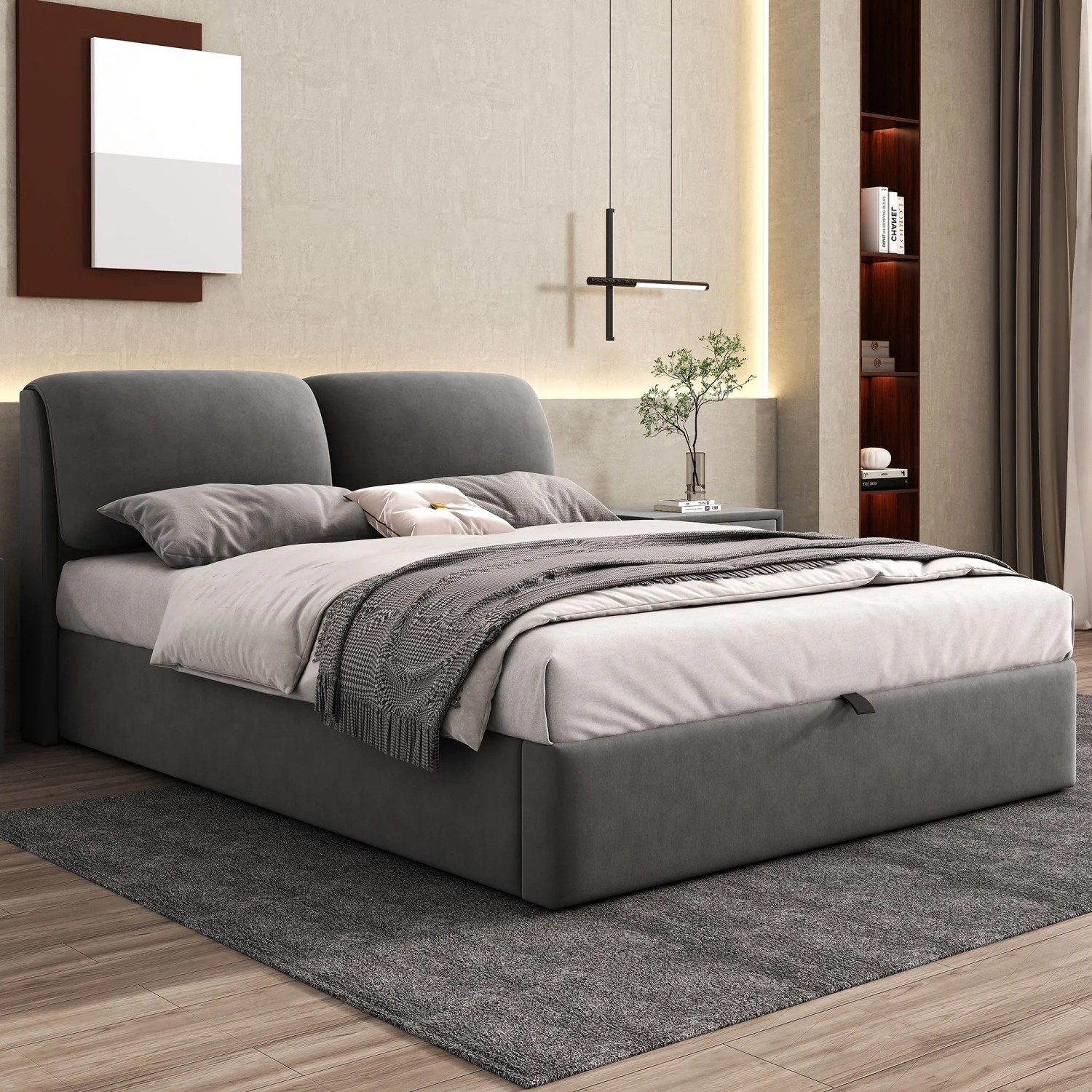 okwish Polsterbett 140x200cm mit 3 Schubladen Schlafzimmer Grau ohne Matratze_3