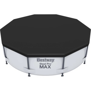 Bestway Pool Abdeckplane, schwarz, für Pools mit Ø 305 cm. Runde PVC-Plane zum Schutz vor Schmutz.