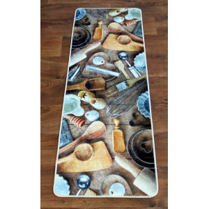Küchenteppich mit Küchenutensilien-Motiv, Digitaldruck Dess 1071.