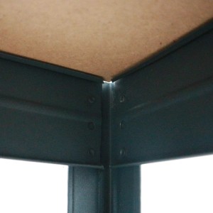 Detailaufnahme: Anthrazitfarbenes Ar Shelving Schwerlastregal mit HDF-Boden, Stecksystem.