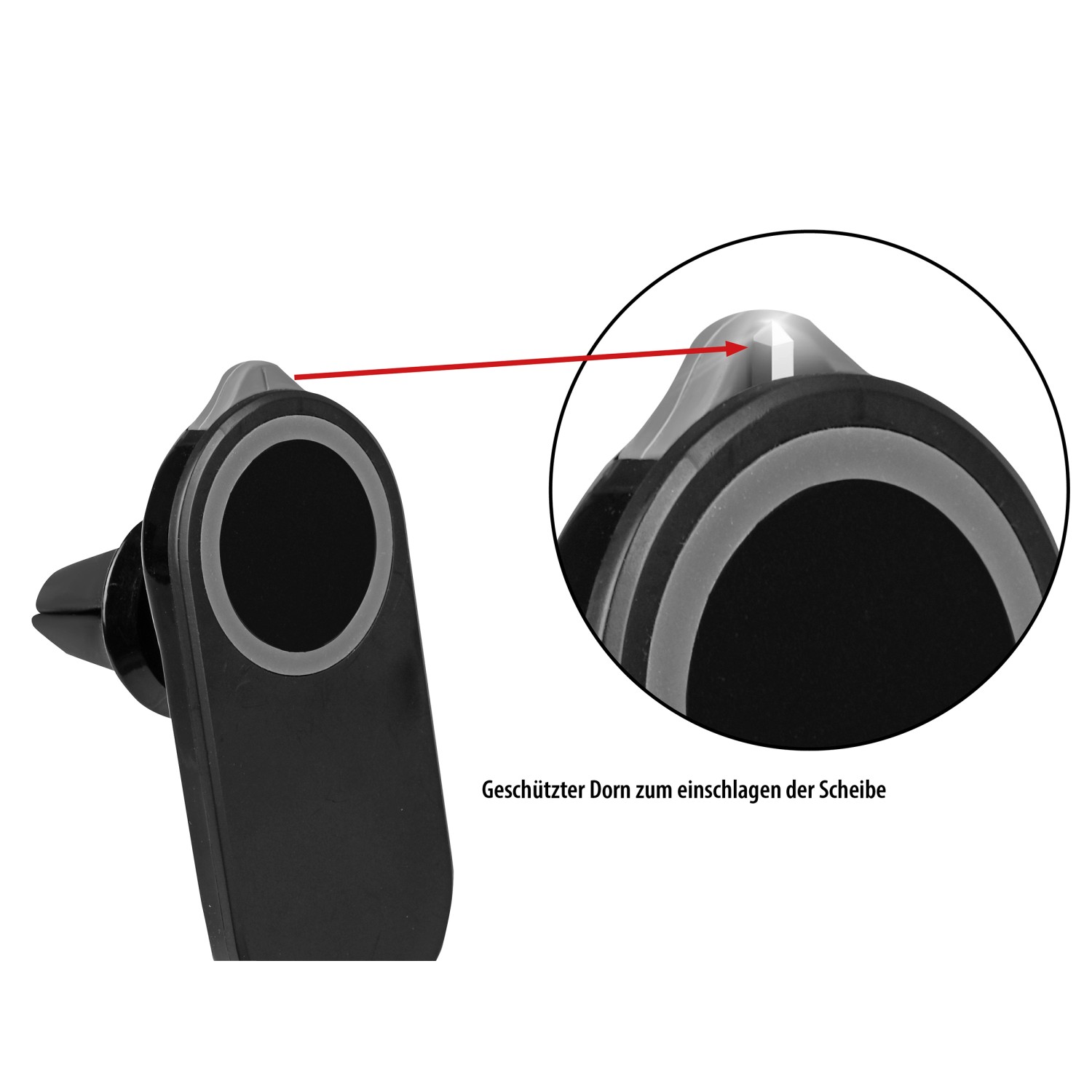 Eufab Kfz-Halterung: Magnetische Smartphone-Halterung mit Nothammer-Funktion.