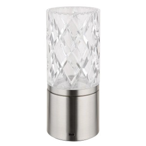 Globo Tischleuchte Lunki, 19 cm, Nickel matt, mit klarem Acrylglas-Schirm.