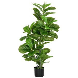 Realistische grüne Kunstpflanze Ficus 110 cm hoch im schwarzen Topf. Ideal als pflegeleichte Dekoration für Innenräume.