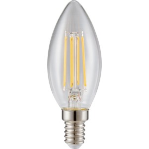 E14 LED Leuchtmittel in Kerzenform, 4,2 W, warmweißes Licht für Wohn- und Essbereich.