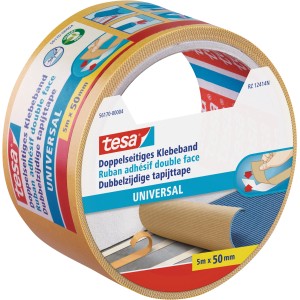 Tesa Universal doppelseitiges Klebeband, 5 m x 50 mm, für sicheren Halt beim Basteln und Dekorieren.
