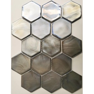 Mosaikmatte Cadiz Hexagon in Grau: Keramikfliesen in Sechseck-Form für die Wandgestaltung.
