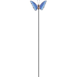 Gartenstecker Schmetterling, blau, 95 cm hoch, aus Metall und Glas für die Gartendekoration.