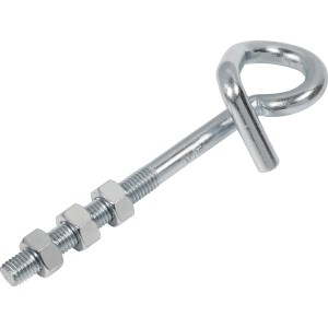 Verzinkter Deckenhaken M10 x 145 mm mit Öse und drei Muttern für Drahtseile und Schnüre.