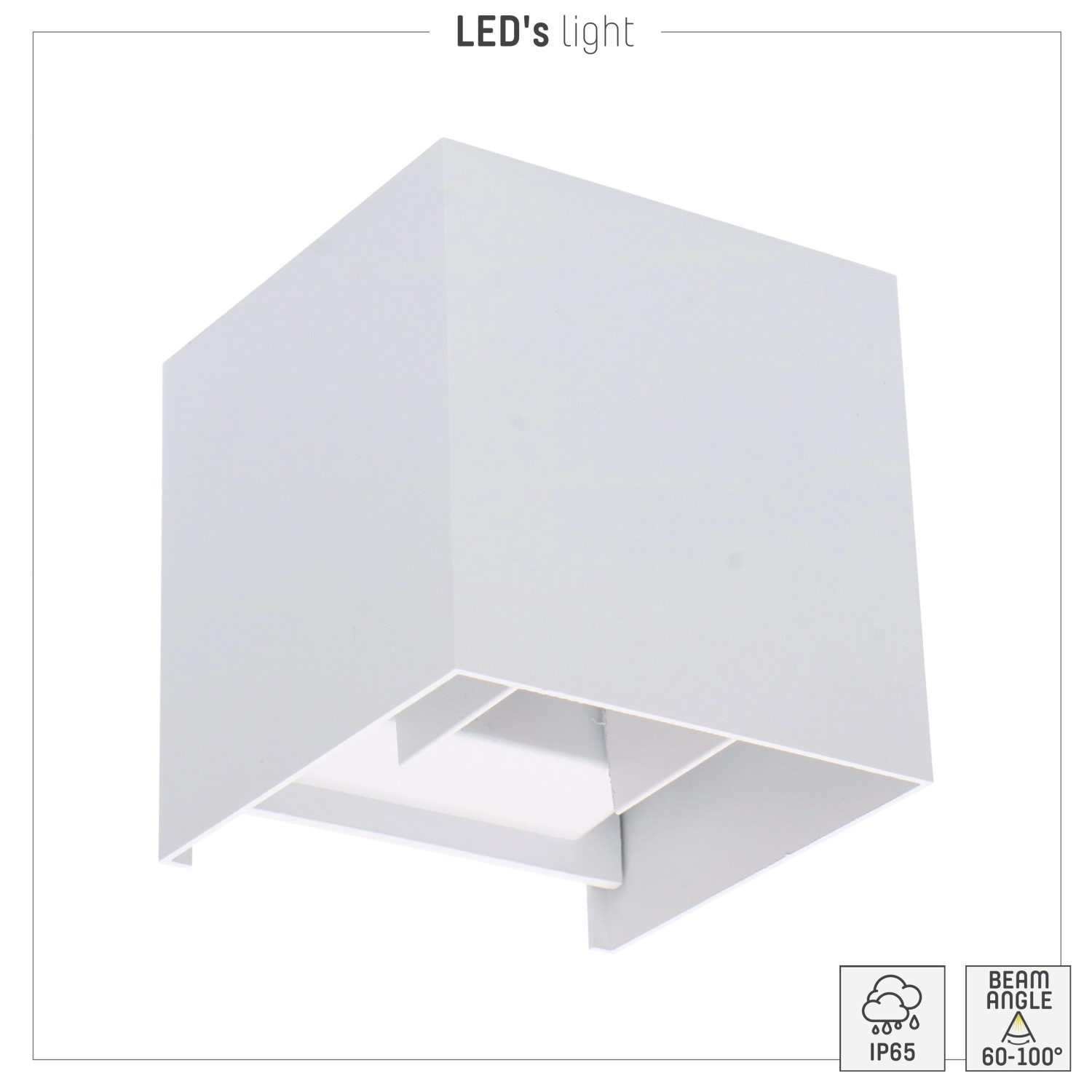 Weiße, eckige LED`s light Außenwandleuchte für stimmungsvolle Beleuchtung im Garten.