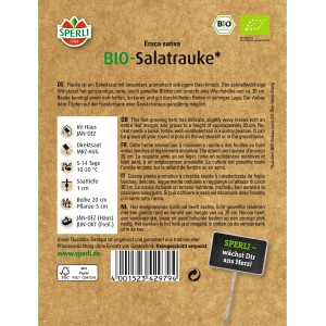 Samenpackung Sperli Bio-Salatrauke mit Infos zu Anbau und Ernte.