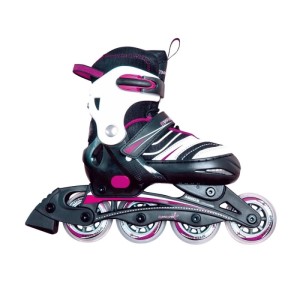Muuwmi Kinderinliner, pink-schwarz, größenverstellbar, mit ABEC 5 Rollen. Für Sport & Fitness.