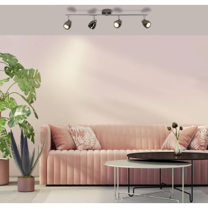 Brilliant LED-Spotrohr Milano, 4-flammig, Chrom/Schwarz. Deckenleuchte mit vier schwenkbaren Spots.