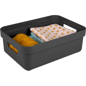 Sunware Sigma Home Aufbewahrungsbox, 9 l, anthrazit, mit Textilien. Praktische Box mit Griffen.