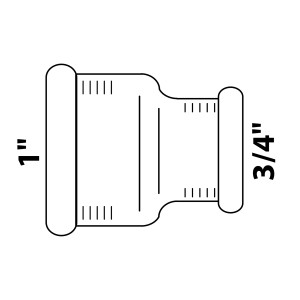 Abbildung einer blanken Kirchhoff Reduzier-Doppelmuffe mit Gewinde 30,3 mm x 24,2 mm.