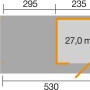 Grundriss Weka Designhaus 172, Holz-Gartenhaus mit Flachdach und Anbau, Maße: 530x241 cm.