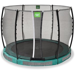 Grünes EXIT Allure Classic Bodentrampolin Ø 305 cm mit Sicherheitsnetz.