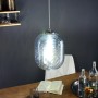 LUCE Design Pendelleuchte Nereide, blaues Glas mit Wellenmuster, höhenverstellbar.