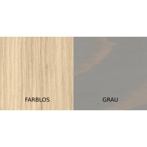 Farbmuster: Bondex UV-Öl Grau und farblos für Holz, ideal für Gartenmöbel und Terrassen.