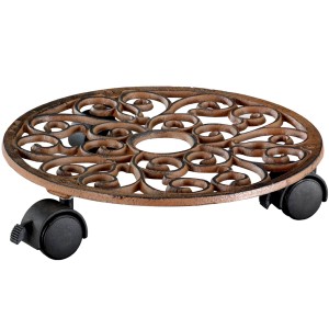 Antiker Kübelroller aus Gusseisen, Ø 29 cm, mit Rollen und filigranem Muster.