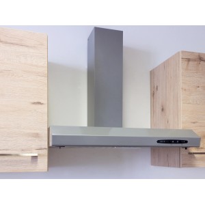 PKM Unterbau-Dunstabzugshaube UBH5000H2, 60 cm breit, silberfarben, montiert unter einem Hängeschrank.