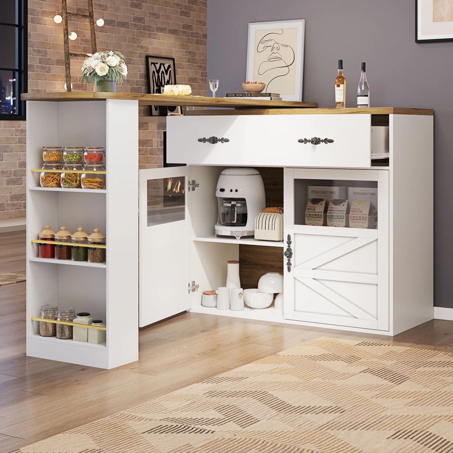 okwish Bartisch mit Ausziehfunktion Drehbar Stauraum Küche 138-204x39x104cm Weiß kaufen bei OBI