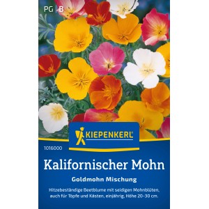 Kiepenkerl Kalifornischer Mohn Goldmohn Mischung mit Blüten in Gelb, Orange, Rot, Rosa und Weiß.