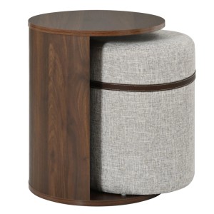 Merax Beistelltisch mit Hocker Rund Stauraum Holzoptik