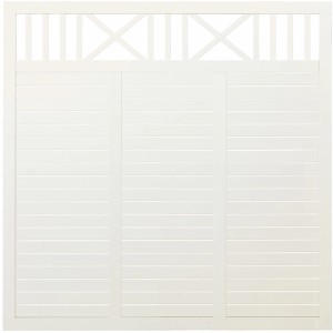 Weißer Sichtschutzzaun Nostalgi aus Nadelholz, 180x180 cm, mit dekorativem Gittermuster.