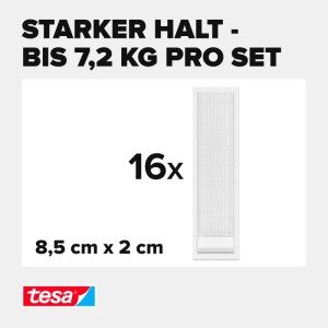 Tesa Powerstrips Click-Large, 16 weiße Klebenägel, 8,5x2 cm, für starken Halt bis 7,2 kg pro Set.