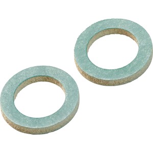Zwei Fiberdichtungen, Ø 10 mm x Ø 14 mm, für Rohrleitungen und Heizungsinstallation.