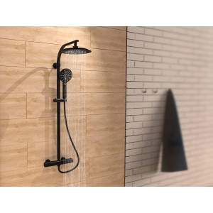 Schütte Überkopfbrause-Set Madura Fresh Schwarz Matt mit Thermostat und Kopf- und Handbrause.