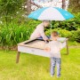 Axi Sand- und Wassertisch Linda mit Sonnenschirm, Kinder spielen im Garten.