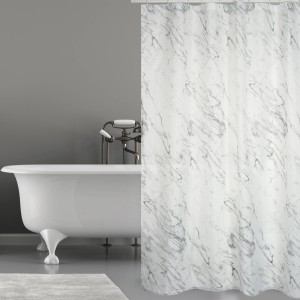 MSV Duschvorhang Toskana, weiß-grau, 180x200cm, Polyester mit Marmor-Optik.