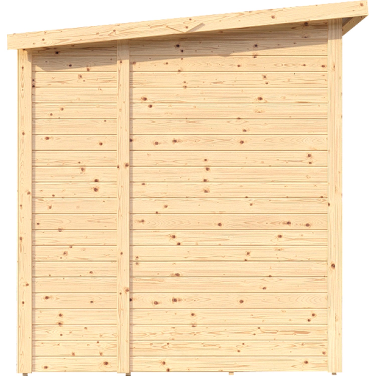 Bertilo Gartenhaus Amrum 2 aus Holz, naturbelassen, Seitenansicht.