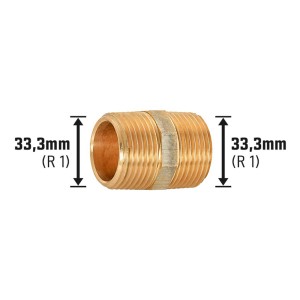 Gewinde-Doppelnippel aus Rotguss, 33,3 mm (R 1) für die Installation von Wasser- und Heizungsrohren.