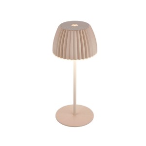 Brilo Akku-Tischleuchte Riffle Mini, beige, mit geriffeltem Schirm und Touch-Dimmer. Elegante Design-Tischlampe für innen & außen.