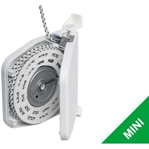Weißer Schellenberg Rollladen-Schnurwickler mit 5 m Schnur, Gehäuse aufgeklappt.
