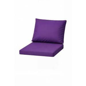 Violettes Sitzkissen-Set für Polyrattan-Sessel, bestehend aus Sitz- und Rückenkissen.