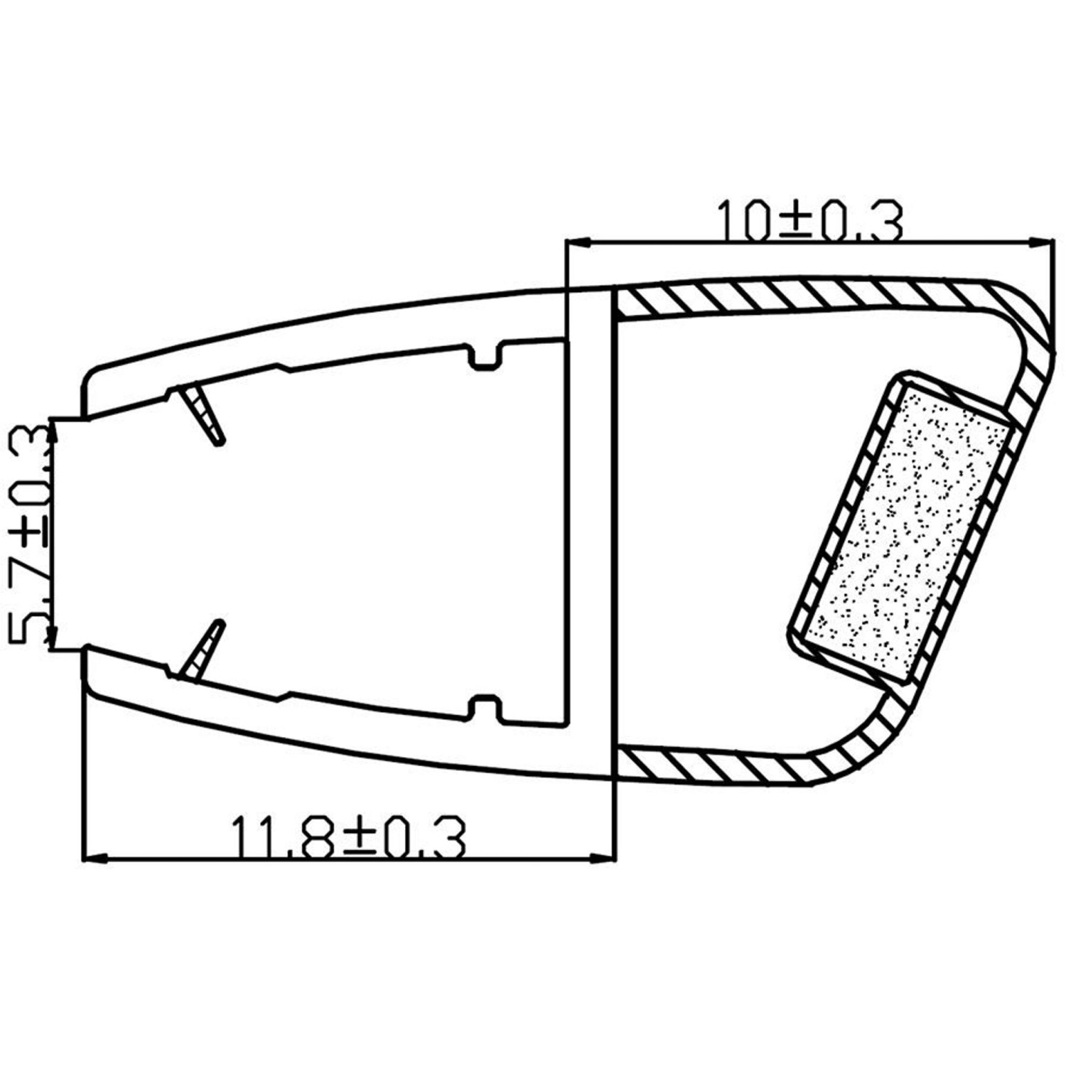 Technische Zeichnung einer Magnetdichtung für Rundduschen, 6 mm Glasstärke.