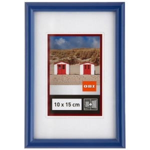 Blauer OBI Kunststoff Bilderrahmen, 10x15 cm, mit Passepartout für Fotos und Bilder.