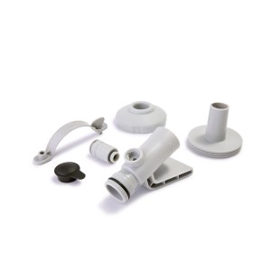 Intex Wasserbelebungs-Düsenset für Intex Filteranlagen ECO 604/604G, bestehend aus mehreren grauen Einzelteilen.