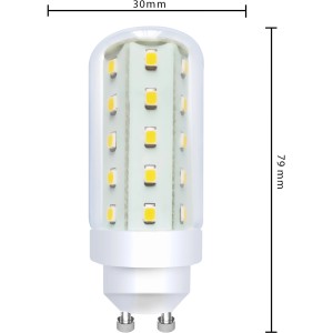 GU10 LED-Leuchtmittel, 4W, 400lm, Kapselform, warmweißes Licht, 3 x 7,9 cm.