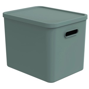 Rotho Albula Multibox in Mistletoe Green, 27 l, für C4-Format. Stapelbare Aufbewahrungsbox mit Griffen.