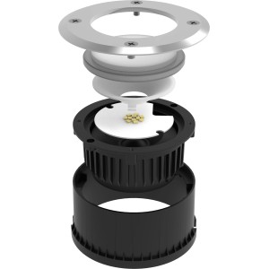 Explosionszeichnung Lutec LED-Bodeneinbauleuchte Cydops, Edelstahl, Ø 11 cm. Gartenleuchte für den Außenbereich.