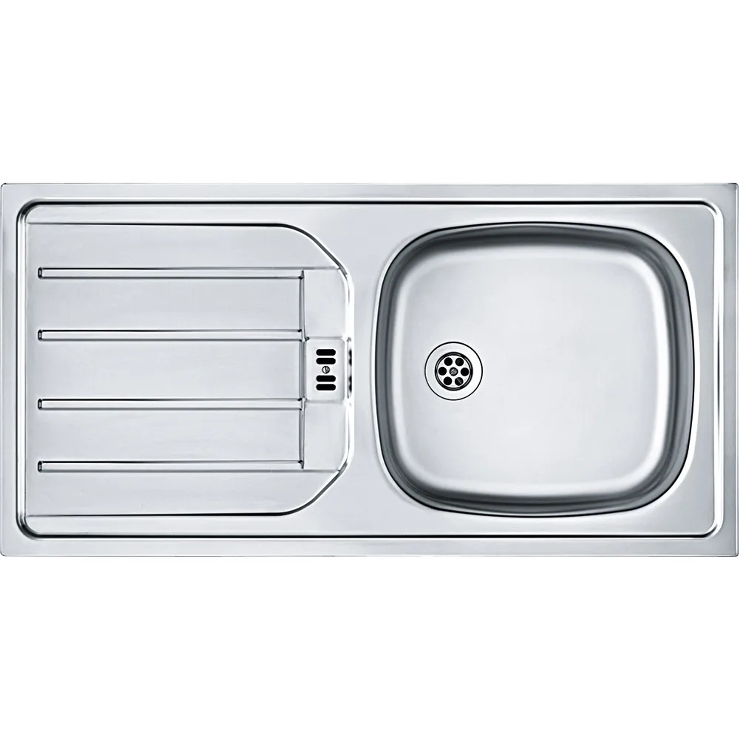 Edelstahl Einbauspüle für Held Möbel Küchenzeile Sorrento, Abtropffläche links.